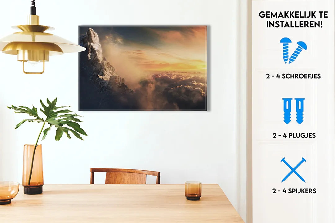 Metalen magneetbord met bergtop bij zonsopgang – natuur wanddecoratie