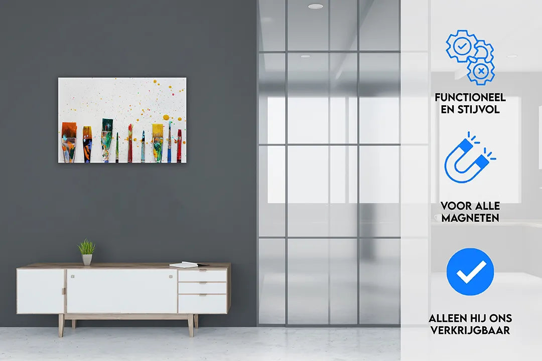 Metalen magneetbord met schilderkwasten en kleurspatten – droog uitwisbaar & magnetisch