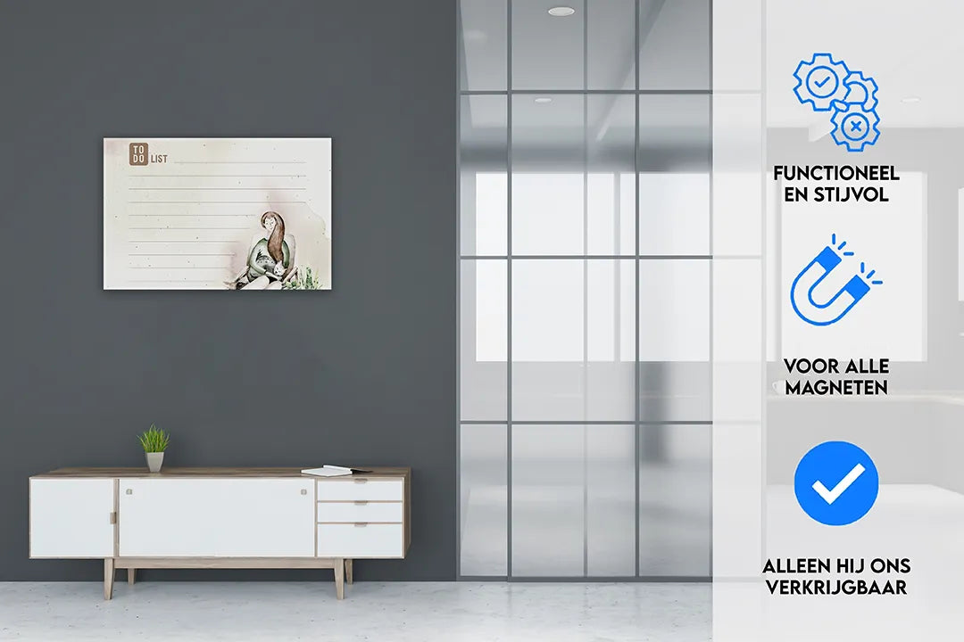 Metalen magneetbord met to-do lijst en sfeervolle illustratie – droog uitwisbaar & magnetisch