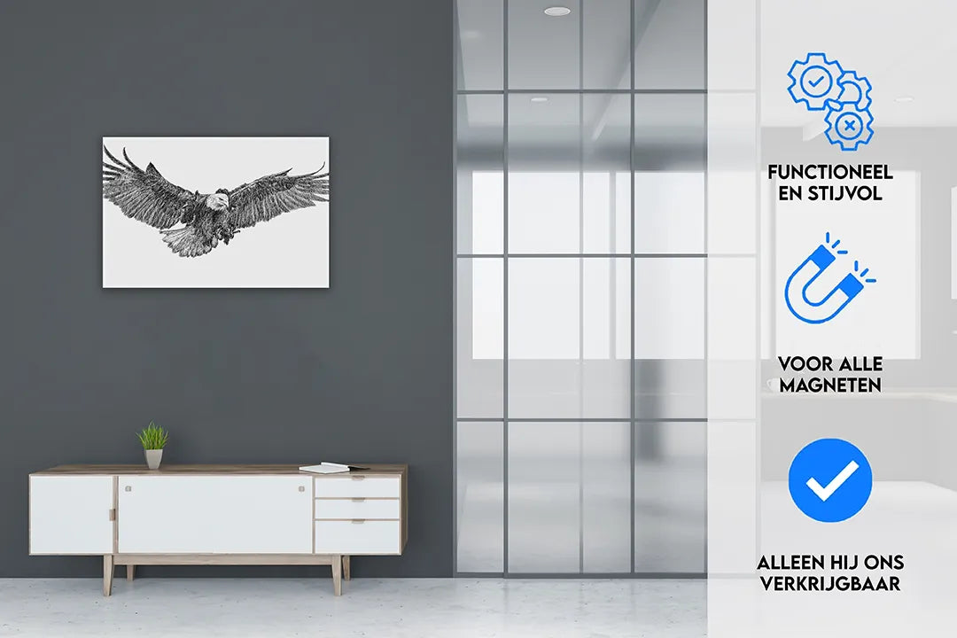 Metalen magneetbord met een majestueuze arend – droog uitwisbaar & magnetisch
