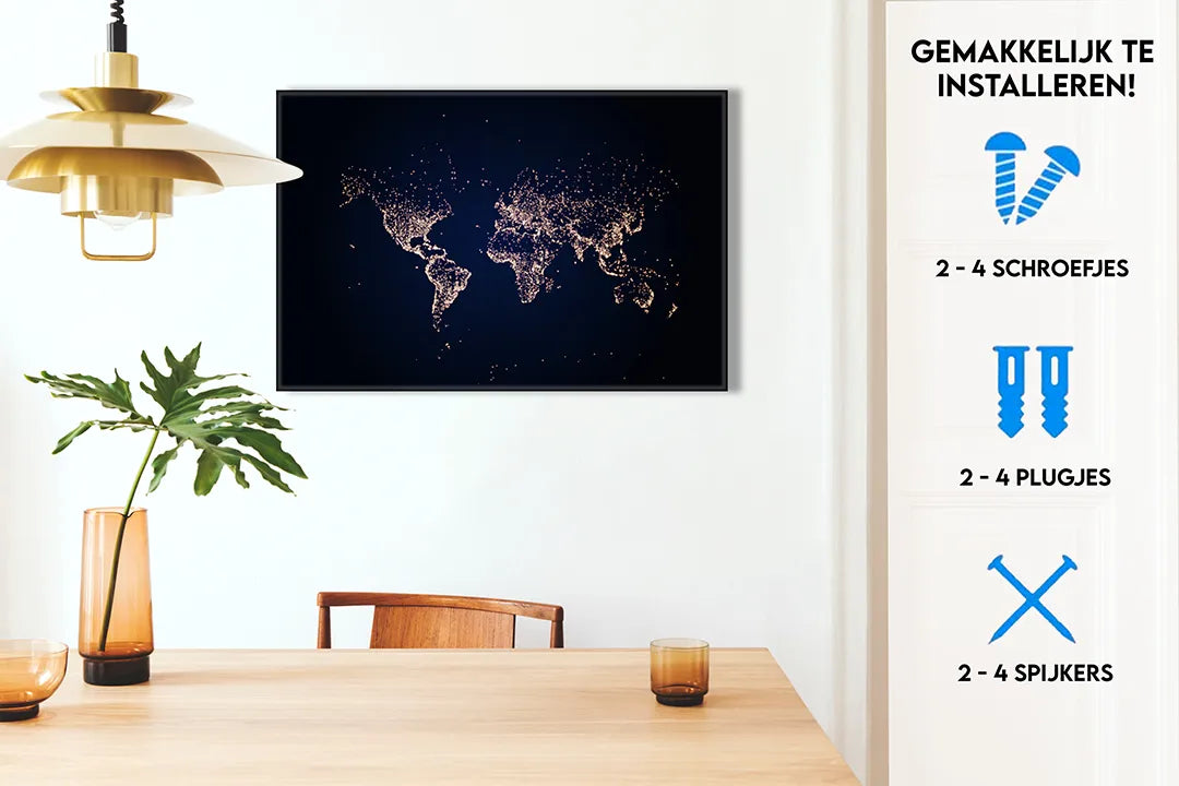 Elegante metalen magneetbord met wereldkaart ontwerp – droog uitwisbaar & magnetisch