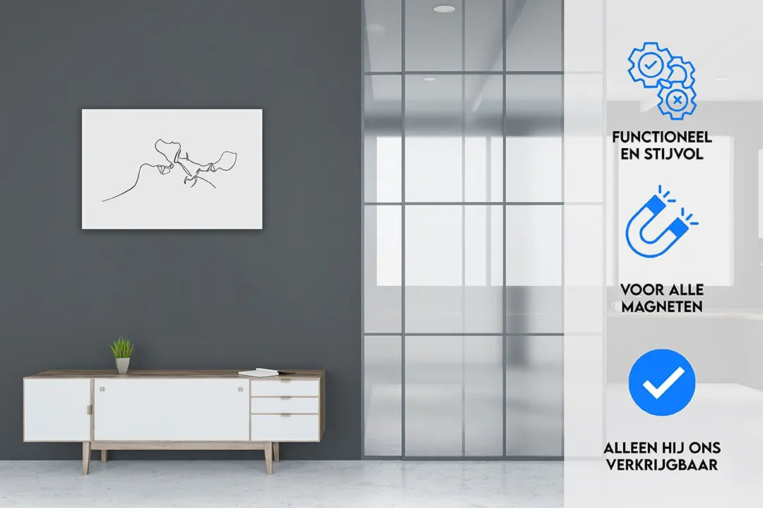Elegante metalen magneetbord met minimalistische lijntekening - droog uitwisbaar & magnetisch