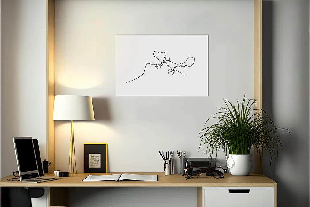 Elegante metalen magneetbord met minimalistische lijntekening - droog uitwisbaar & magnetisch