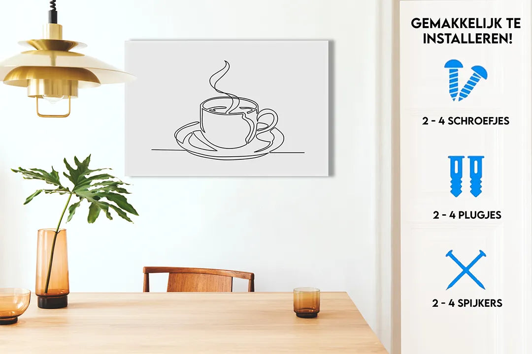 Metalen magneetbord met stijlvolle koffietekening – droog uitwisbaar & magnetisch