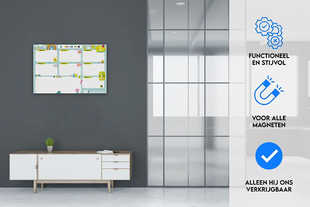 Metalen magneetbord voor wekelijkse planning – droog uitwisbaar & magnetisch