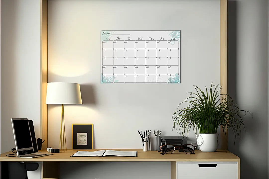 Metalen magneetbord met maandplanning bloemen - droog uitwisbaar & magnetisch