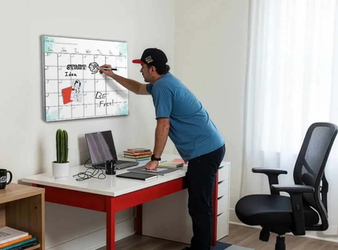 Metalen magneetbord met maandplanning bloemen - droog uitwisbaar & magnetisch