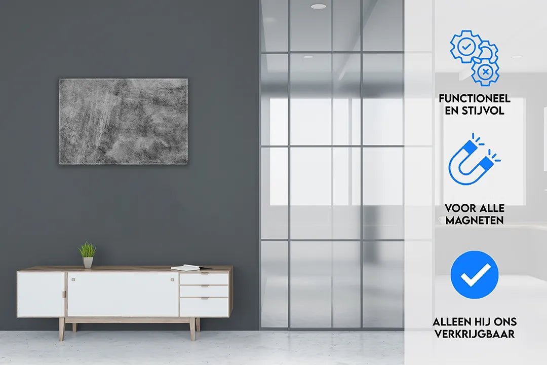 Stijlvol metalen magneetbord in betonlook – droog uitwisbaar & magnetisch