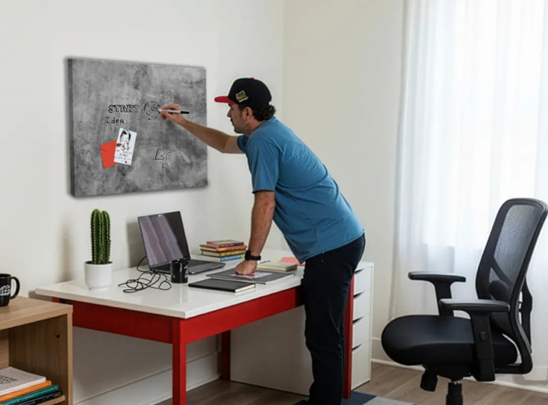 Stijlvol metalen magneetbord in betonlook – droog uitwisbaar & magnetisch