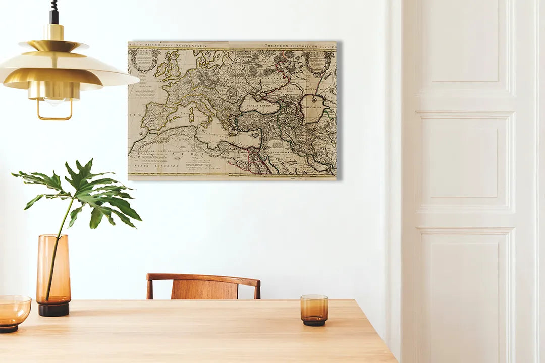 Antieke kaart wandpaneel - metalen magneetbord – droog uitwisbaar & magnetisch