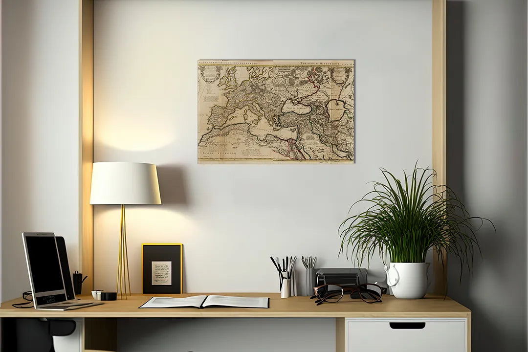 Antieke kaart wandpaneel - metalen magneetbord – droog uitwisbaar & magnetisch