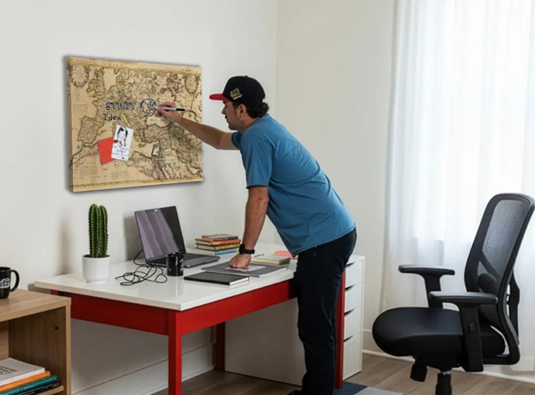 Antieke kaart wandpaneel - metalen magneetbord – droog uitwisbaar & magnetisch