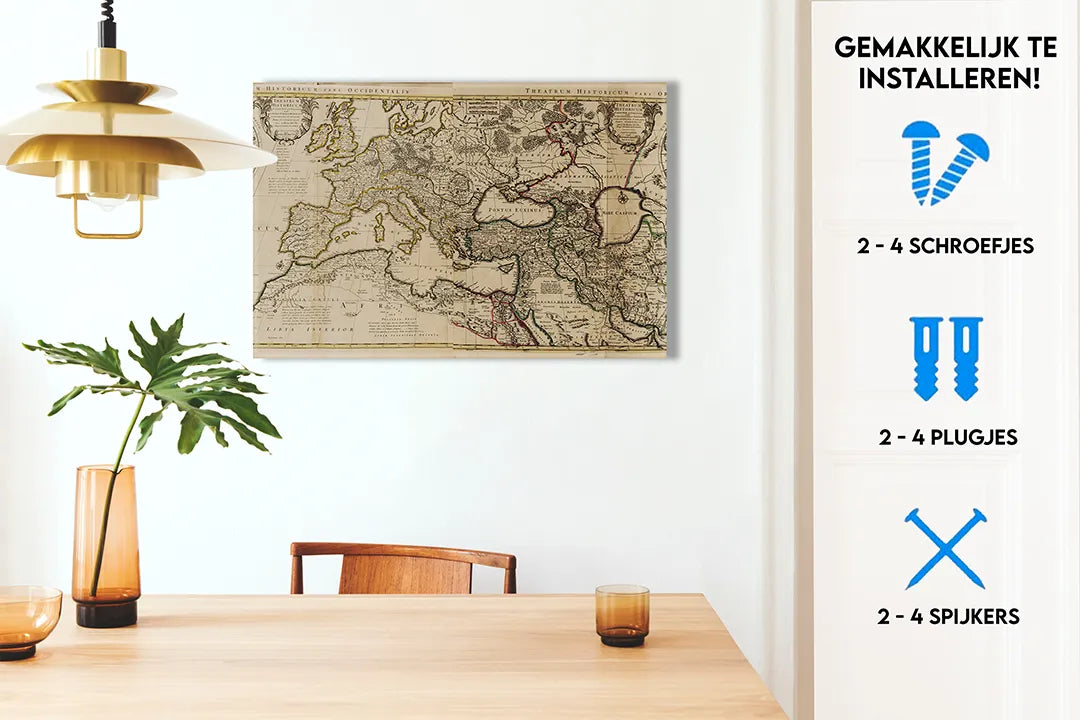 Antieke kaart wandpaneel - metalen magneetbord – droog uitwisbaar & magnetisch