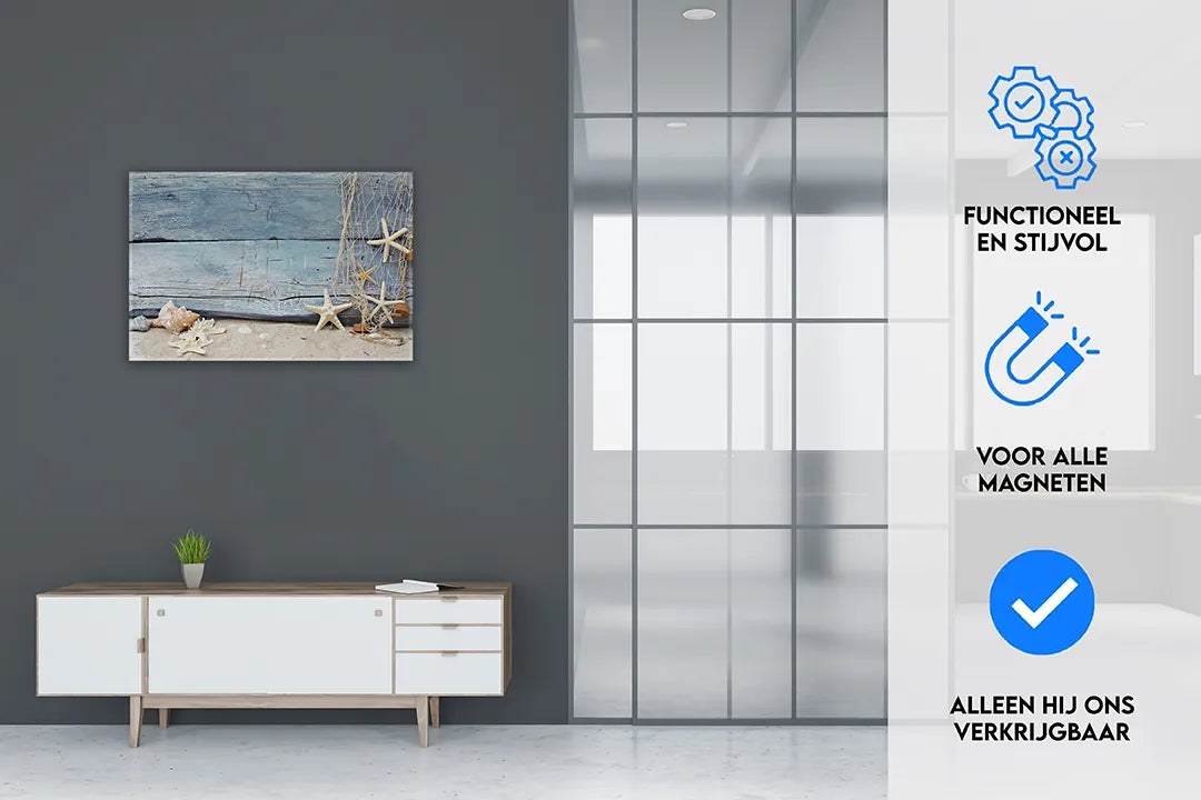 Metalen Magneetbord met Zee- en Schelpenthema – droog uitwisbaar & magnetisch