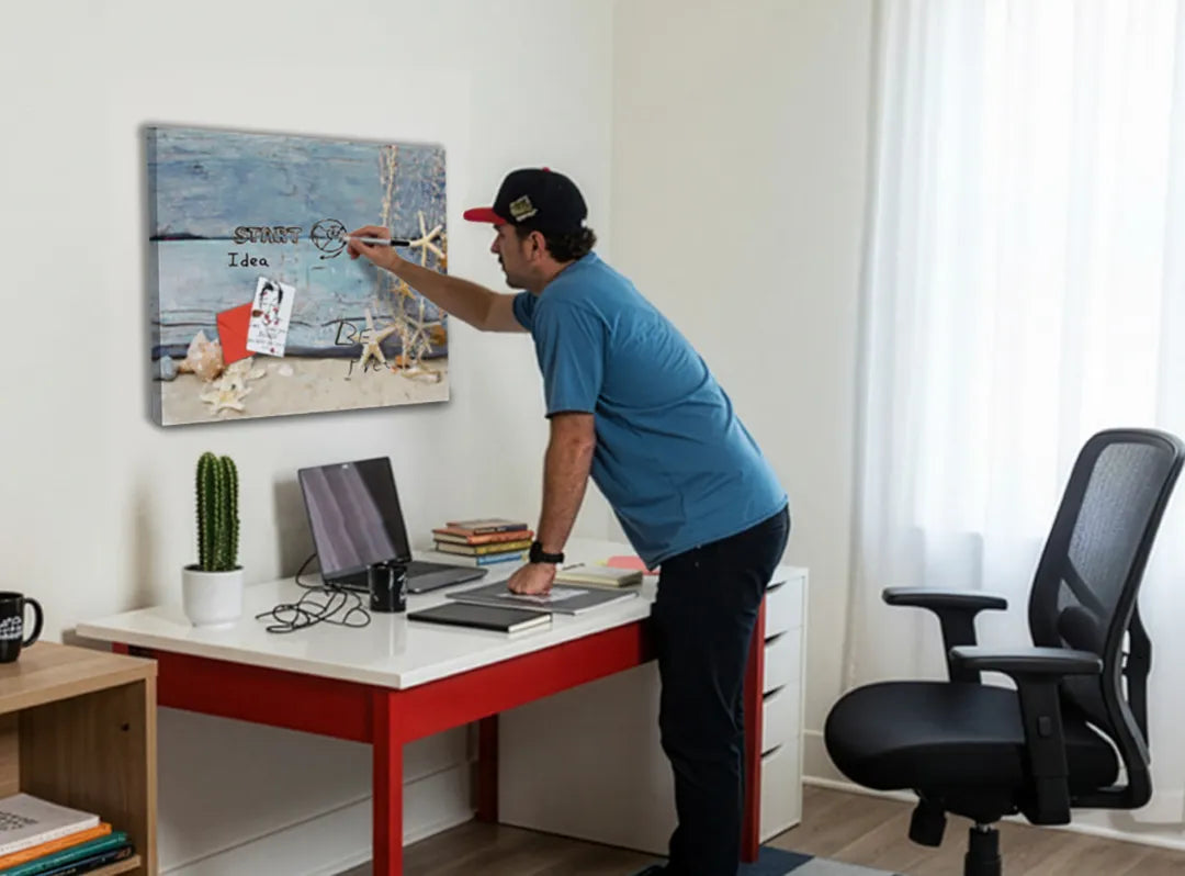 Metalen Magneetbord met Zee- en Schelpenthema – droog uitwisbaar & magnetisch