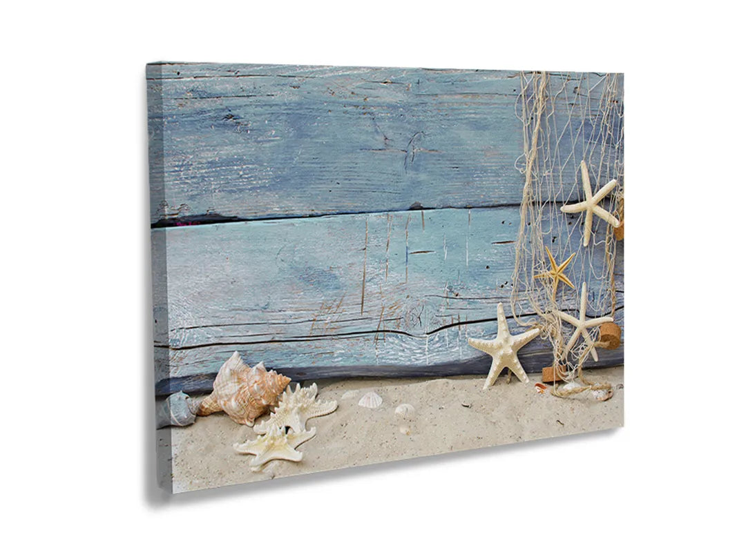 Metalen bord met zee- en schelpenthema, perfect als magneetbord.