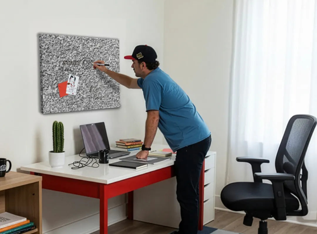 Metalen magneetbord met grijze steentextuur – droog uitwisbaar & magnetisch