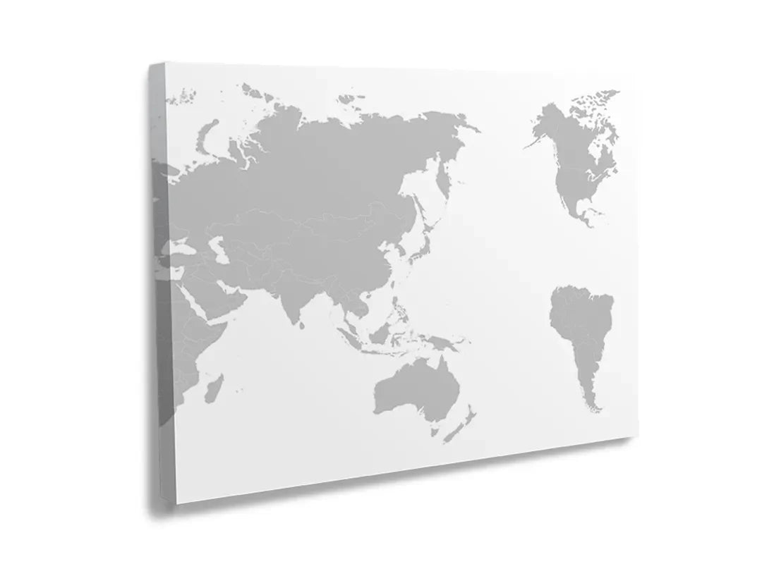 Metalen magneetbord met een stijlvol grijs wereldkaart ontwerp