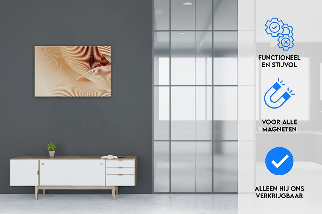 Uniek metalen magneetbord in zachte aardetinten – droog uitwisbaar & magnetisch