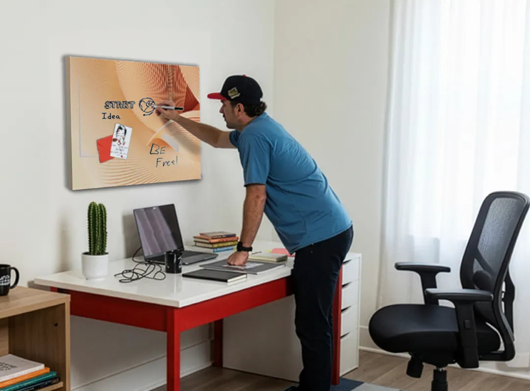 Uniek metalen magneetbord in zachte aardetinten – droog uitwisbaar & magnetisch