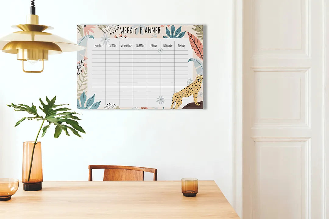 Metalen magneetbord met wekelijkse planner en bloemen - droog uitwisbaar & magnetisch