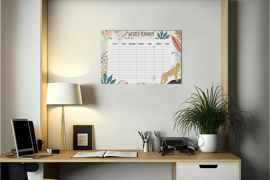 Metalen magneetbord met wekelijkse planner en bloemen - droog uitwisbaar & magnetisch