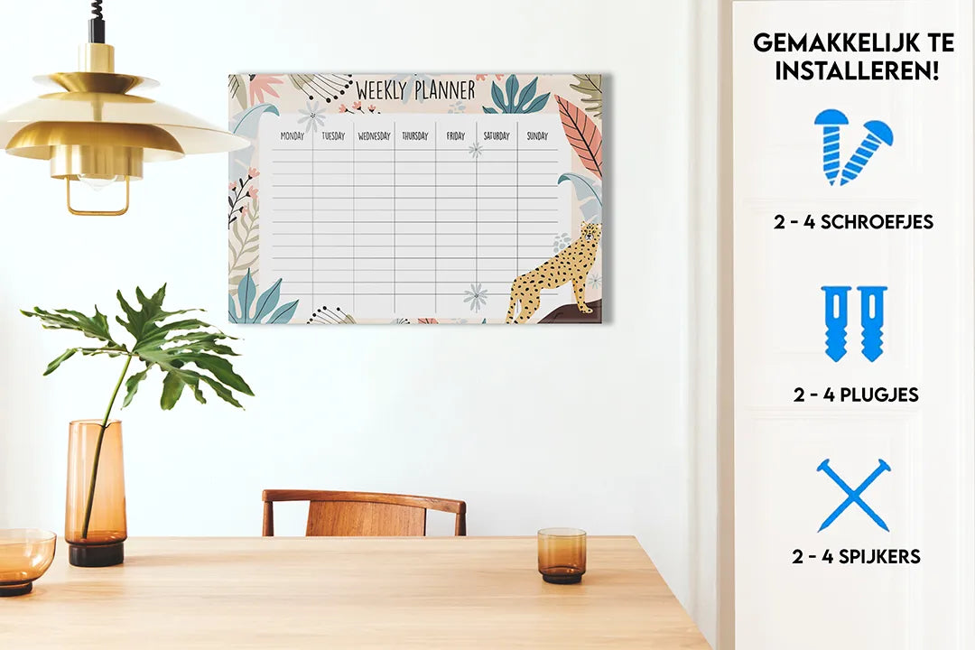 Metalen magneetbord met wekelijkse planner en bloemen - droog uitwisbaar & magnetisch
