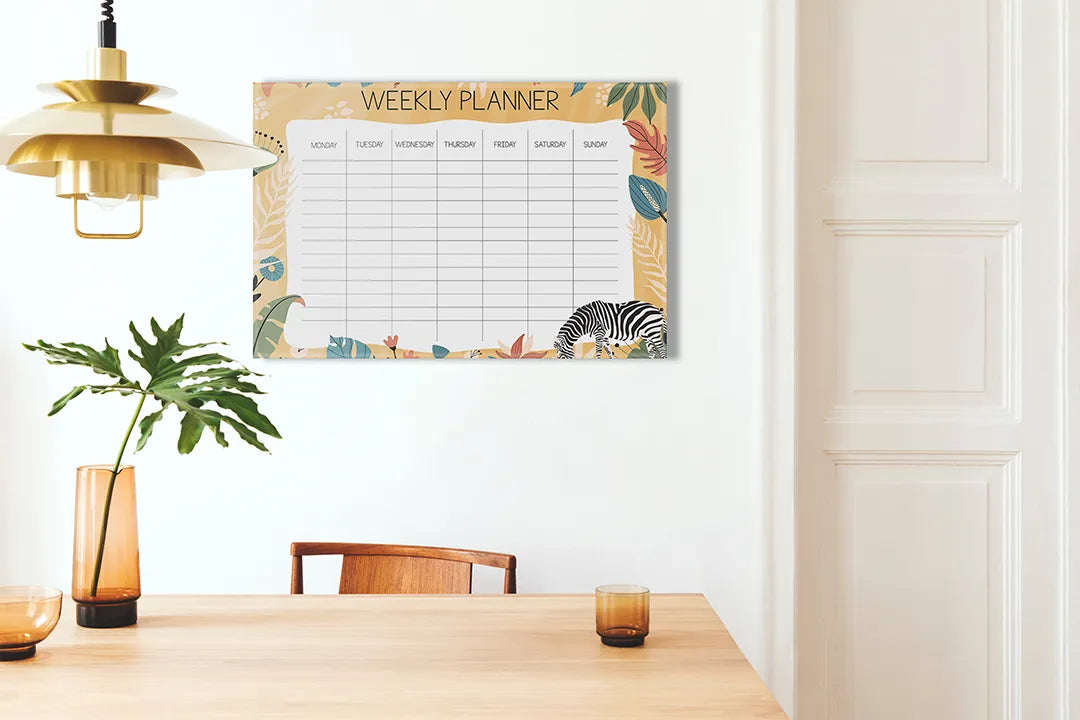 Metalen magneetbord met jungle thema - Weekly Planner – droog uitwisbaar & magnetisch