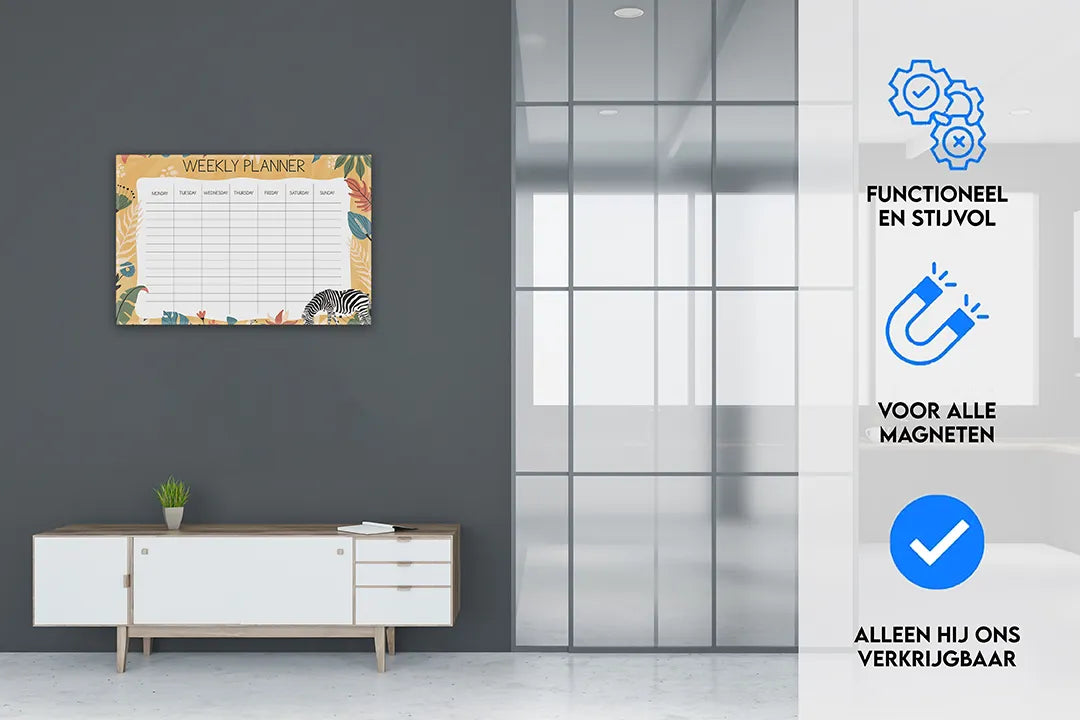 Metalen magneetbord met jungle thema - Weekly Planner – droog uitwisbaar & magnetisch