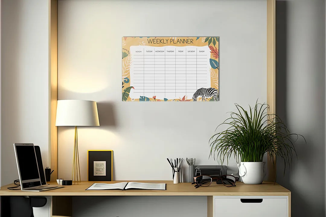 Metalen magneetbord met jungle thema - Weekly Planner – droog uitwisbaar & magnetisch