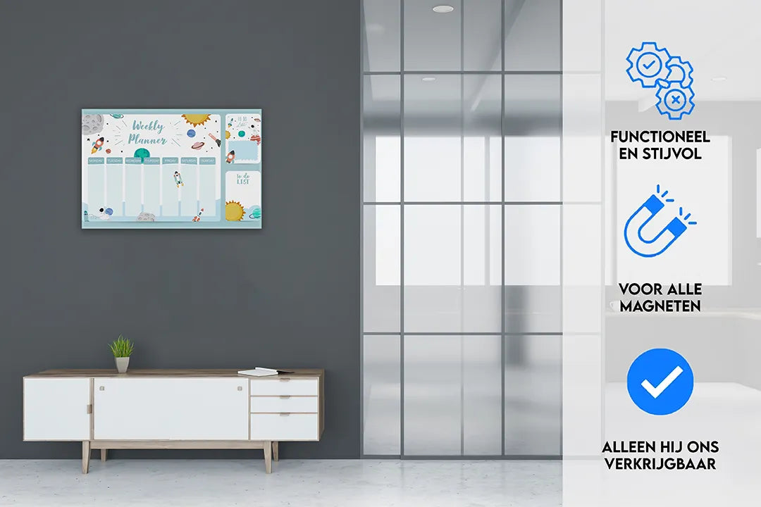 Metalen Magneetbord met Ruimte-Thema en Planner – droog uitwisbaar & magnetisch