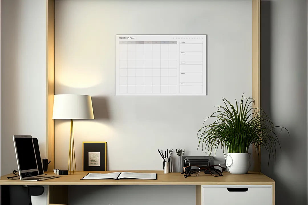Metalen magneetbord met maandplanner – droog uitwisbaar & magnetisch