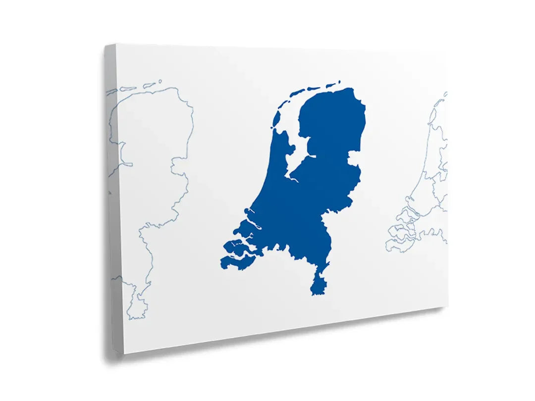Metalen magneetbord met een abstracte kaart van Nederland in blauw.
