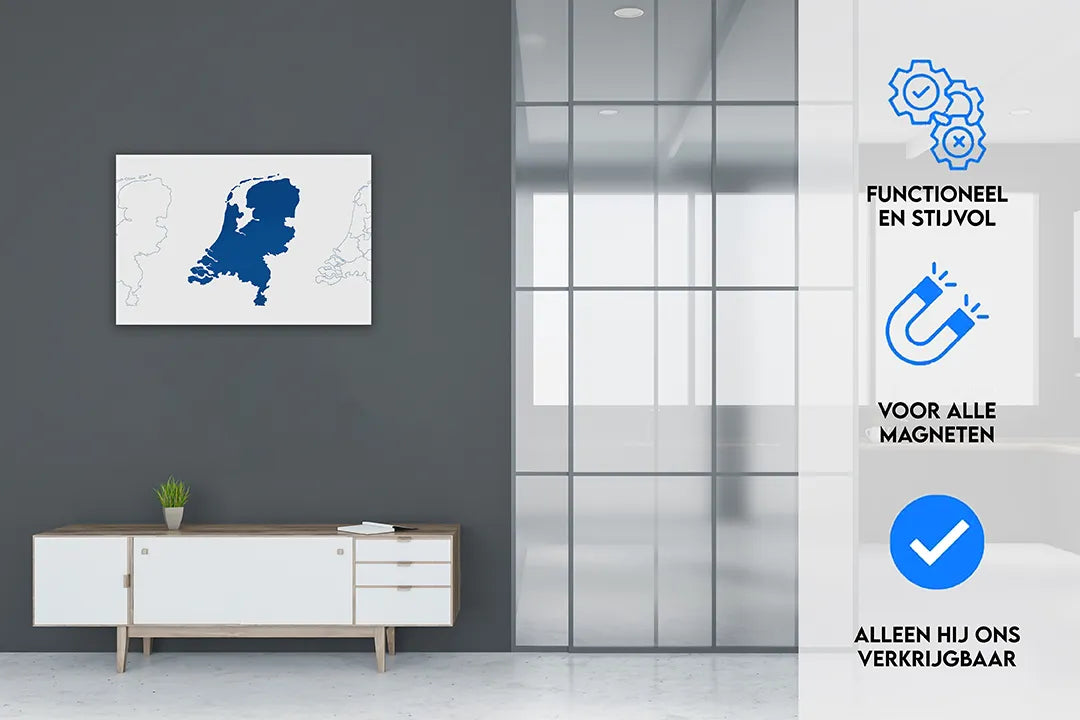 Metalen magneetbord van Nederland in moderne stijl – droog uitwisbaar & magnetisch
