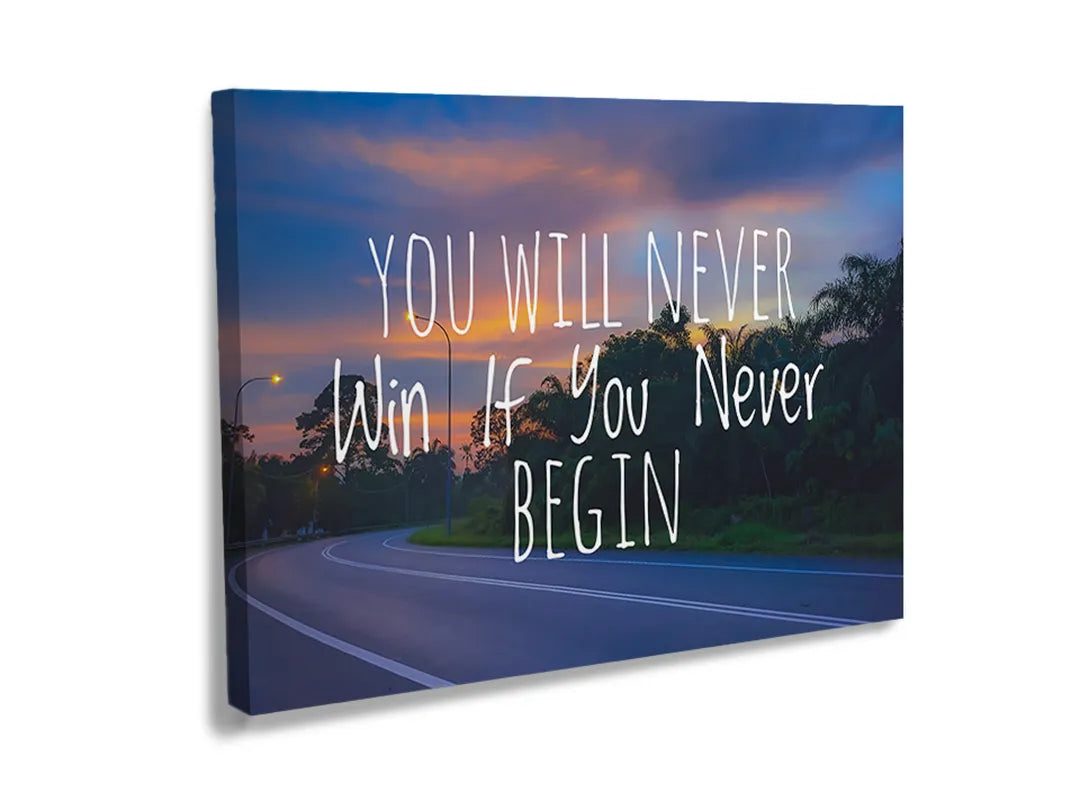 Metalen magneetbord met inspirerende tekst en zonsondergang afbeelding