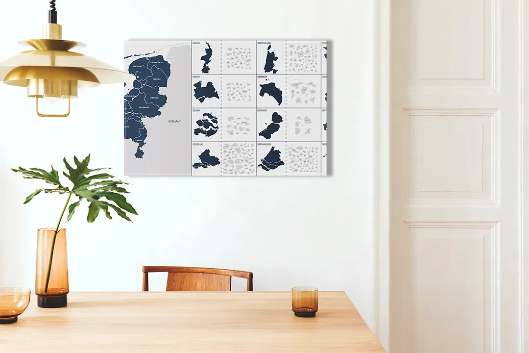 Metalen magneetbord met gedetailleerde kaart van Nederland - droog uitwisbaar & magnetisch