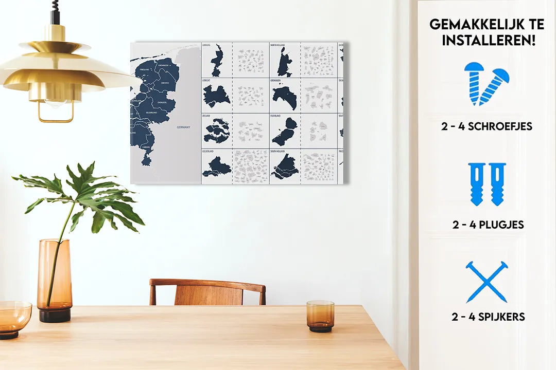 Metalen magneetbord met gedetailleerde kaart van Nederland - droog uitwisbaar & magnetisch