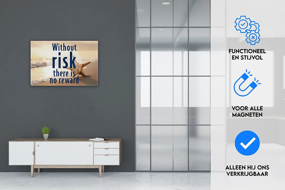 Metalen magneetbord met inspirerende tekst op strand – droog uitwisbaar & magnetisch