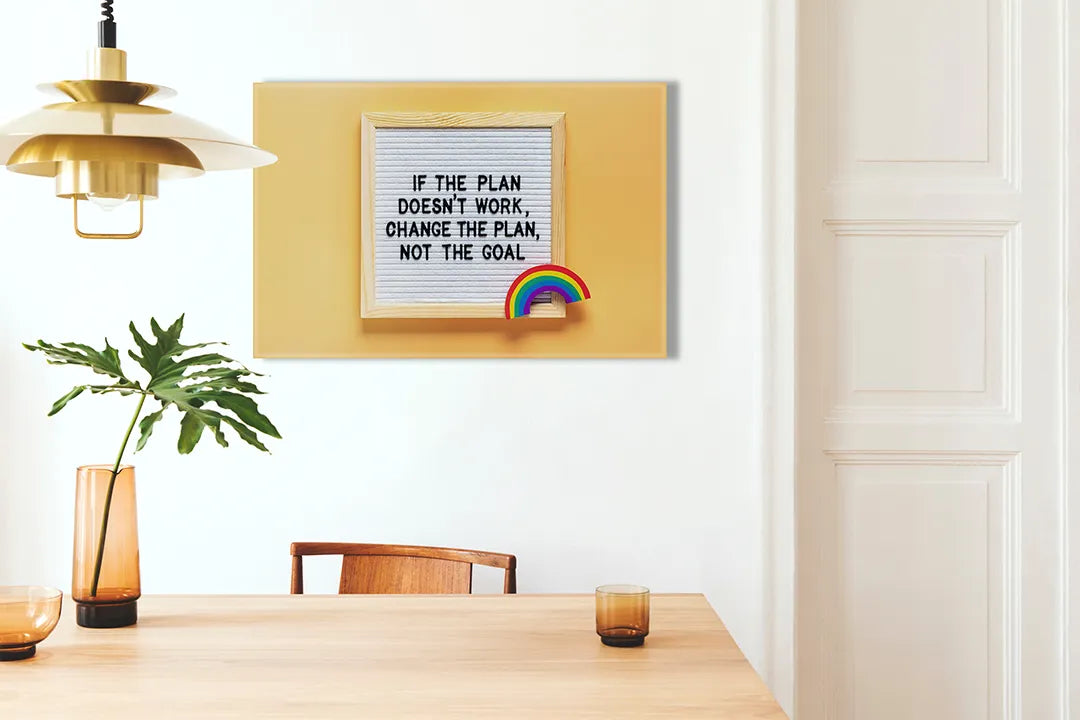 Metalen magneetbord met inspirerende quote en regenboogdecoratie – droog uitwisbaar & magnetisch