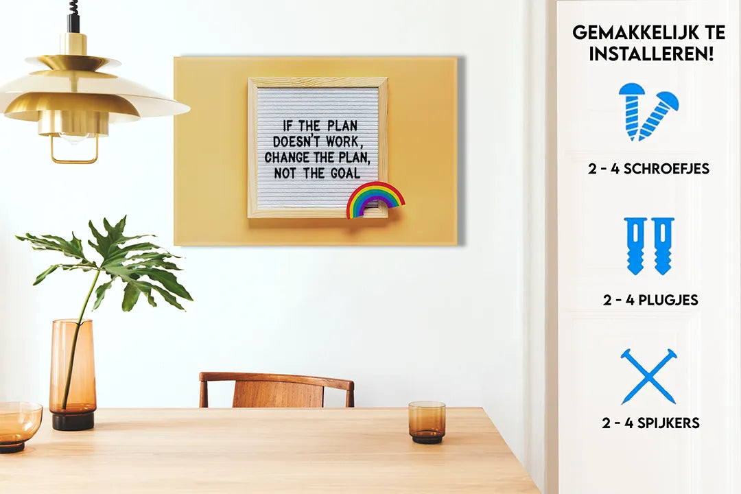 Metalen magneetbord met inspirerende quote en regenboogdecoratie – droog uitwisbaar & magnetisch