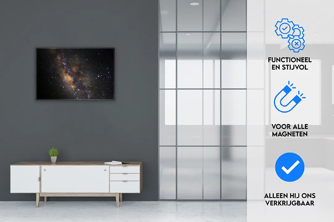 Metalen magneetbord met het sterrenstelsel als kunstwerk – droog uitwisbaar & magnetisch