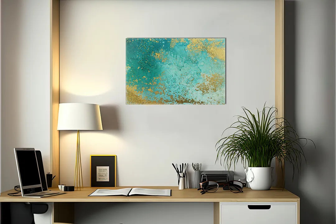 Metalen magneetbord met teal en gouden accenten – droog uitwisbaar & magnetisch