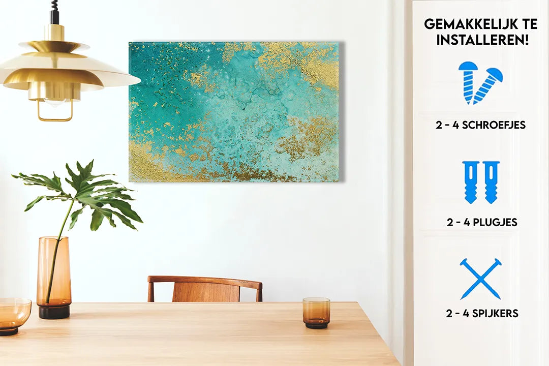 Metalen magneetbord met teal en gouden accenten – droog uitwisbaar & magnetisch