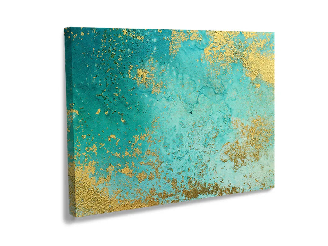Metalen bord met een turquoise en gouden ontwerp, ideaal als magneetbord.