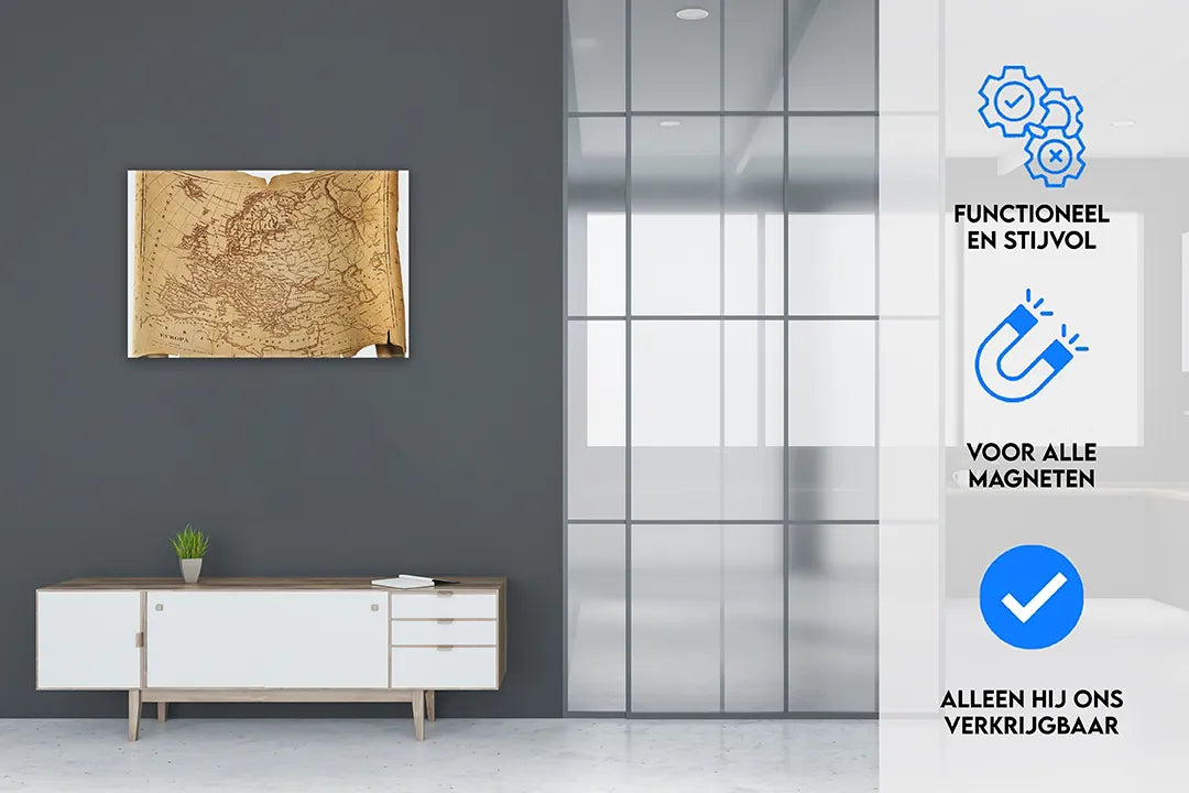 Antieke kaart van Europa als metalen magneetbord – droog uitwisbaar & magnetisch
