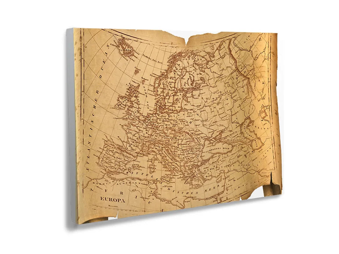 Metalen magneetbord met een antieke kaart van Europa voor decoratie en memo's.