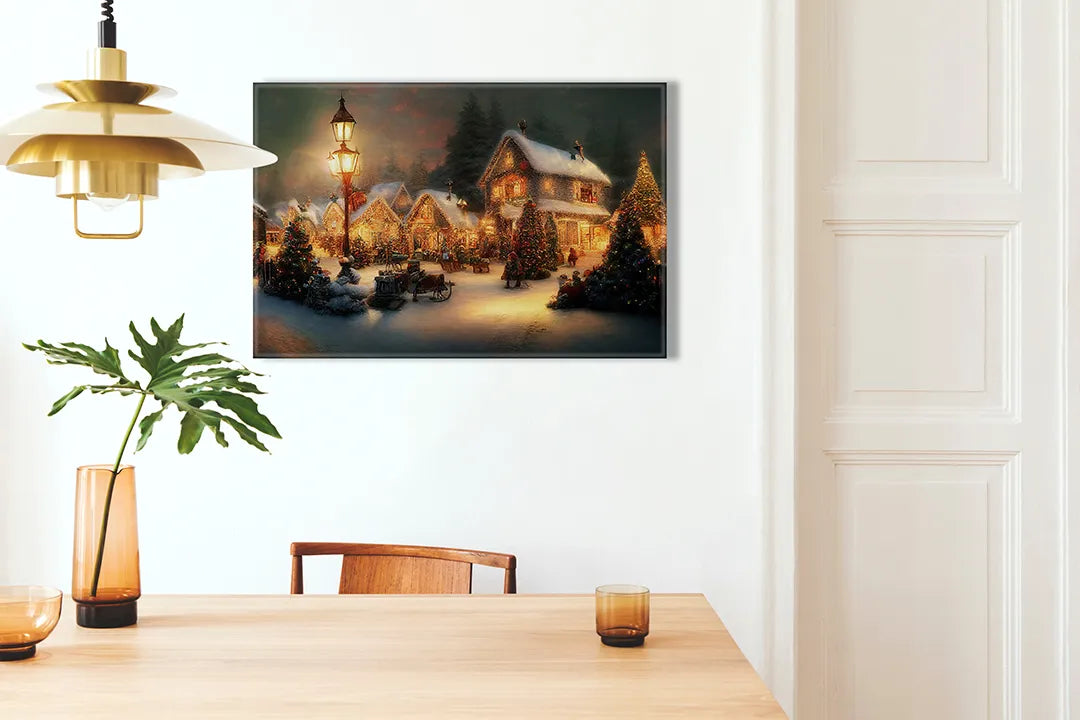 Sfeervol metalen magneetbord met winterlandschap – droog uitwisbaar & magnetisch