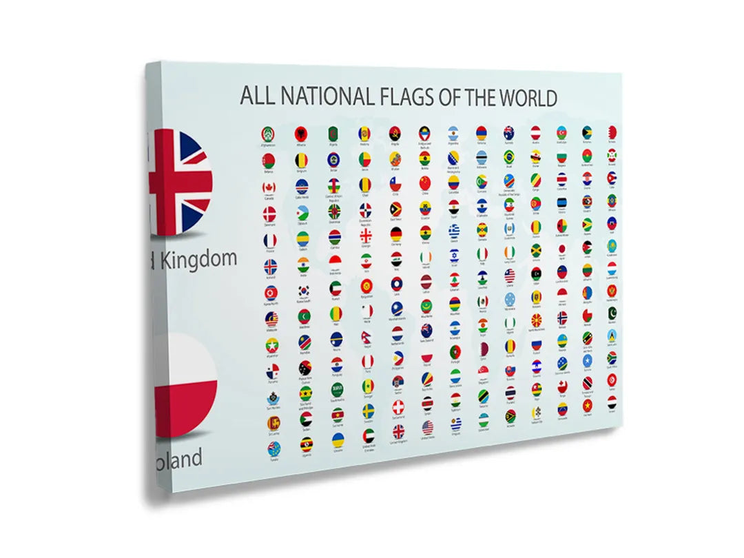 Metalen magneetbord met wereldvlaggen voor decoratie en functionaliteit.