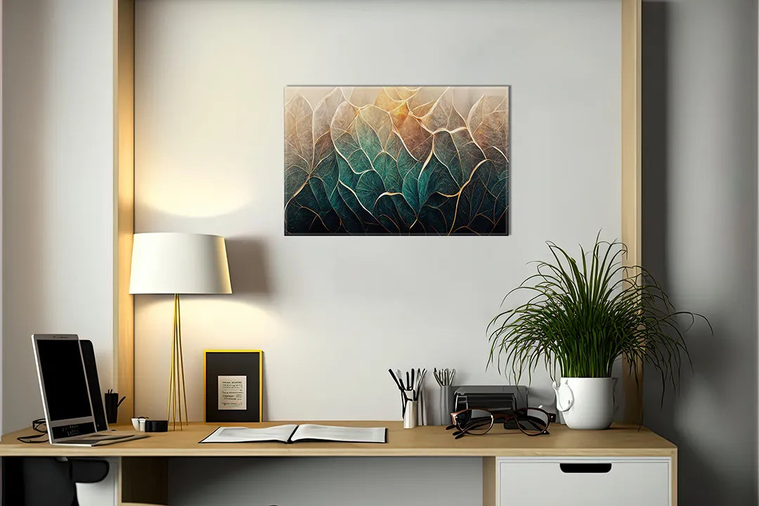 Kunstzinnig metalen magneetbord met bladerenmotief – droog uitwisbaar & magnetisch