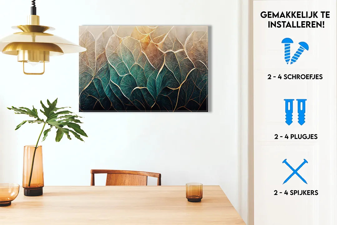 Kunstzinnig metalen magneetbord met bladerenmotief – droog uitwisbaar & magnetisch